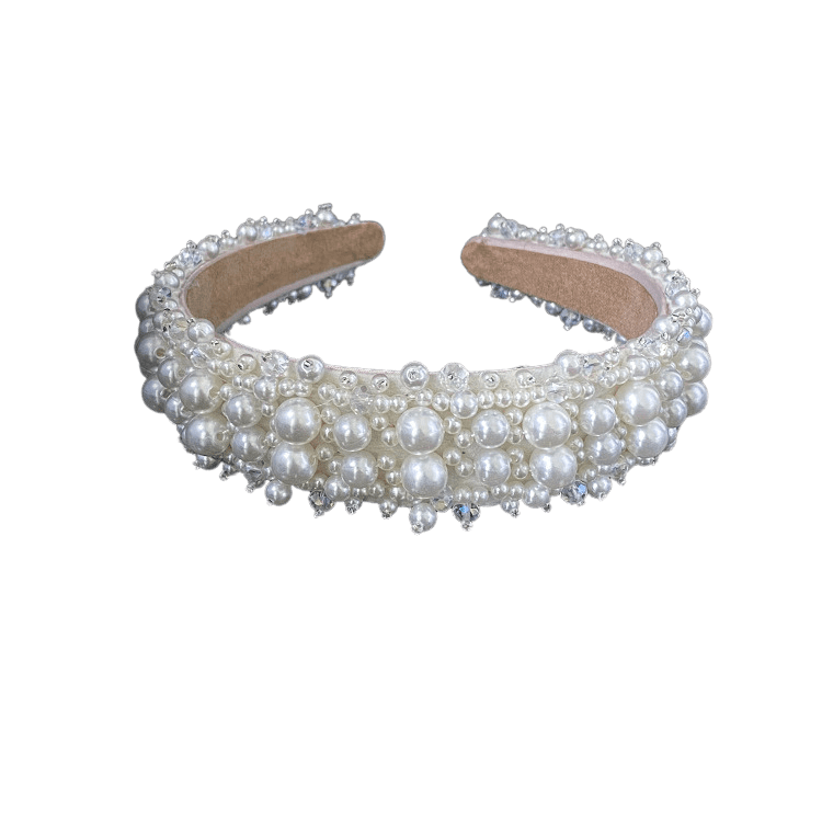Elegant Bridal Tiara with Wide-Brimmed Pearl Headbands